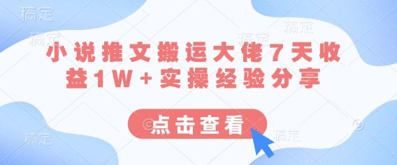 小说推文搬运大佬7天收益1W+实操经验分享-富吧资源站