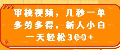 最新审核视频，几秒一单，多劳多得，新人小白一天轻松3张【揭秘】-富吧资源站