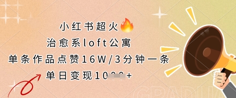 小红书超火的治愈系loft公寓,单条作品点赞16W,3分钟一条,单日变现数张-富吧资源站