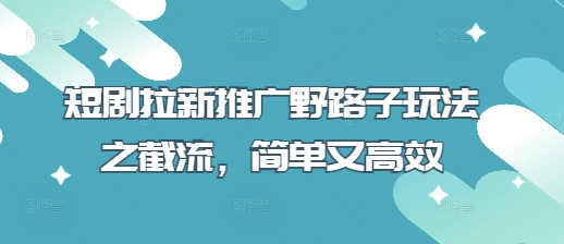 短剧拉新推广野路子玩法之截流,简单又高效-富吧资源站